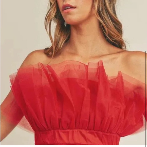 Anthropologie Mable Tulle Tube Top Luxury Elegant Red Strapless Top NWT Balletco - Picture 2 of 2